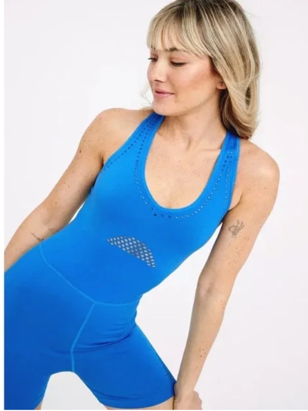 aerie Bright Blue Seamless Mesh Tank Romper